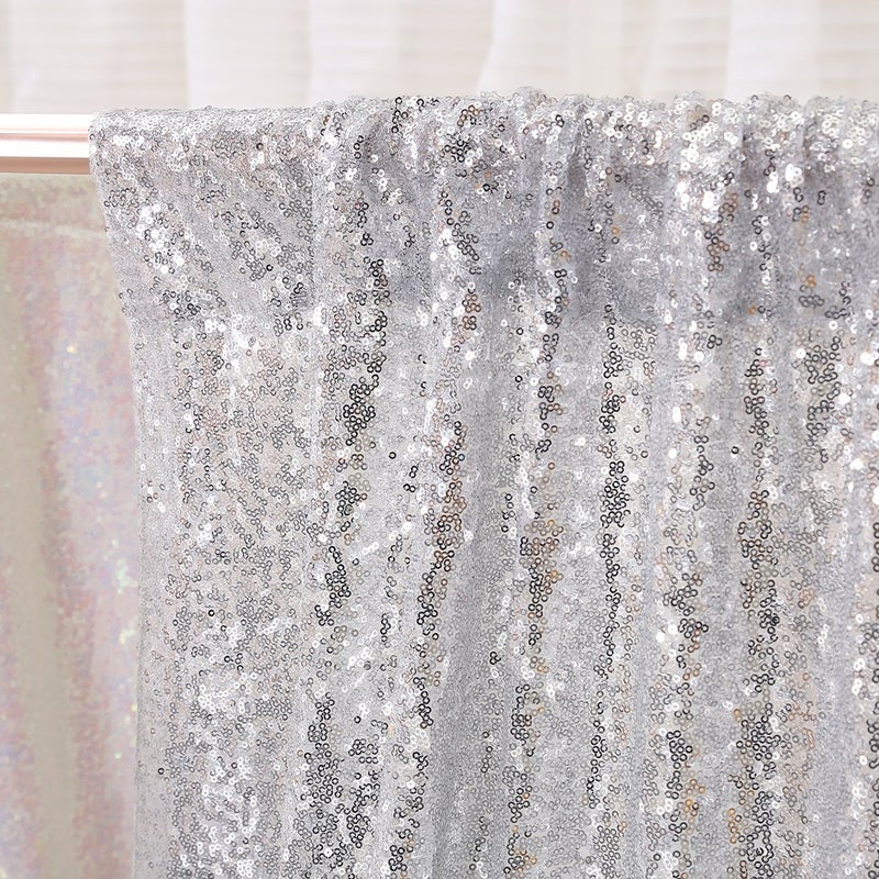 Poise3EHome 5FT x 7FT Silver Sequin Photography Backdrop Curtain for Party Decoration, Silver - Image 5